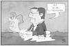 Cartoon: Hochwasser für Laschet (small) by Kostas Koufogiorgos tagged karikatur,koufogiorgos,illustration,cartoon,laschet,merkel,flut,wasser,umfragewerte,rettungsring