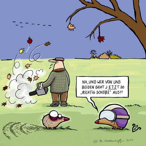 Cartoon: Herbst (medium) by Dodenhoff Cartoons tagged laubbläser,igel,laub,umwelt,schutzhelm,gartenarbeit,birgit,dodenhoff,cartoons