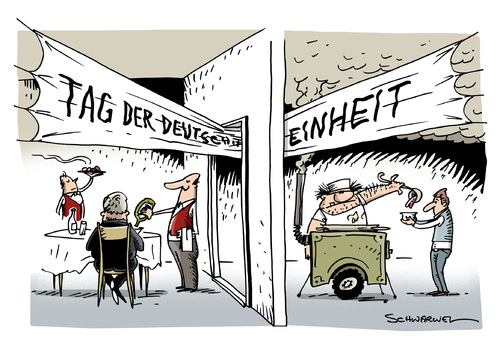 Cartoon: Tag der deutschen Einheit (medium) by Schwarwel tagged deutschland,einheit,deutschen,der,tag,reich,arm,karikatur,schwarwel,tag,der,deutschen,einheit,deutschland,reich,arm,karikatur,schwarwel