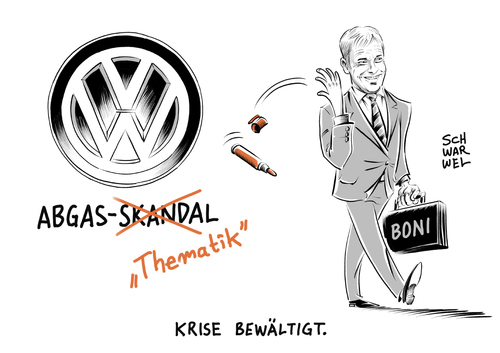 Cartoon: VW Krisenjahr (medium) by Schwarwel tagged vw,volkswagen,krisenjahr,krise,milliardenverlust,betriebsrat,boni,manöver,karikatur,schwarwelbilanz,ablöseprämien,prämie,skandal,geschäftsbericht,abgasskandal,abgaskrise,abgasauto,kfz,autohersteller,autobauer,winterkorn,vorstand,vorstandsmitglieder,renschler,vw,volkswagen,krisenjahr,krise,milliardenverlust,betriebsrat,boni,manöver,karikatur,schwarwelbilanz,ablöseprämien,prämie,skandal,geschäftsbericht,abgasskandal,abgaskrise,abgasauto,kfz,autohersteller,autobauer,winterkorn,vorstand,vorstandsmitglieder,renschler