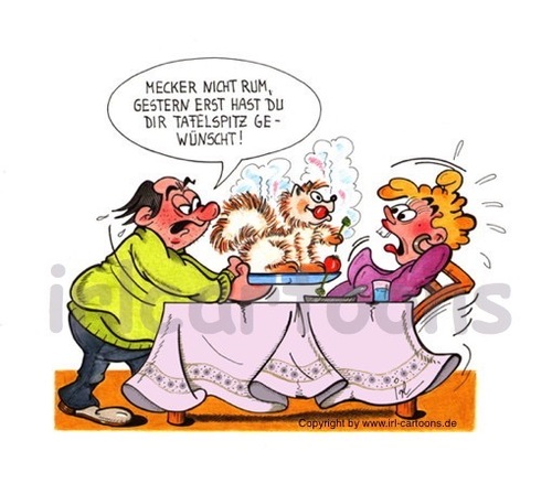 Cartoon: Mahlzeit (medium) by irlcartoons tagged tafel,tafelspitz,essen,liebe,koch,hund,tierwelt,wortwitz,humor,irlcartoons,rezept,fleischgericht,wien,hobbykoch,rosenkrieg,klassiker