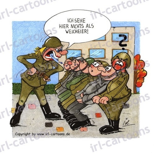 Cartoon: Salutieren (medium) by irlcartoons tagged truppe,armee,feldwebel,weicheier,salutieren,militär,frau,feministin,humor,cartoon