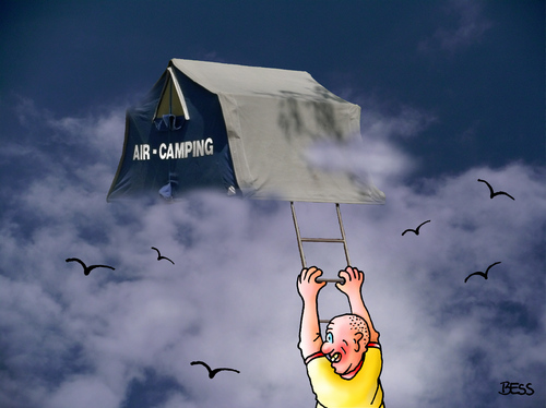 Cartoon: AIR-CAMPING (medium) by besscartoon tagged camping,air,himmel,wolken,mann,freizeit,zelt,luft,vögelurlaub,bess,besscartoon
