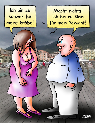 Cartoon: Ansichtssache (medium) by besscartoon tagged bess,größe,fett,gewichtsprobleme,figur,dick,gewicht,paar,beziehung,frau,mann,besscartoon