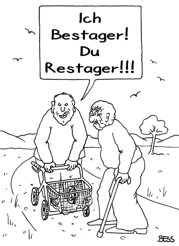 Cartoon: Bestager trifft Restager (medium) by besscartoon tagged bestager,restager,alt,alter,rollator,stock,sterben,tod,bess,besscartoon