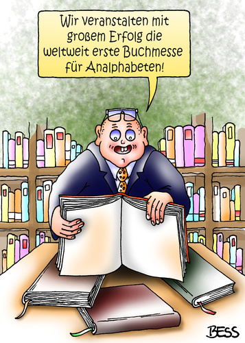 Cartoon: Buchmesse (medium) by besscartoon tagged mann,bücher,buchmesse,lesen,analphabeten,bess,besscartoon