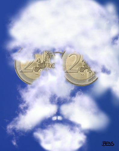 Cartoon: cloud face 1 (medium) by besscartoon tagged wolken,himmel,geld,euro,brille,gier,bess,besscartoon