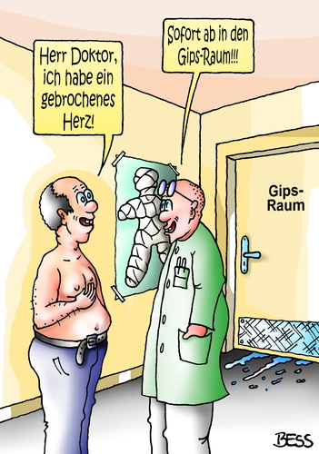 Cartoon: gebrochenes Herz (medium) by besscartoon tagged mann,arzt,doktor,liebe,herz,gebrochen,gips,bess,besscartoon