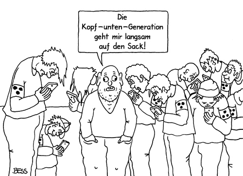 Cartoon: Generation-Kopf-unten (medium) by besscartoon tagged handy,phone,smart,generation,kopf,unten,jugend,kommunikation,internet,netzwerk,technik,blind,blindheit,bess,besscartoon