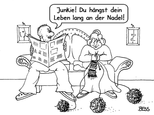 Cartoon: Junkie (medium) by besscartoon tagged junkie,mann,frau,paar,beziehung,nadel,ehe,stricken,mode,bess,besscartoon