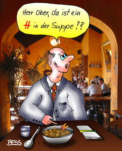 Cartoon: Reklamation (medium) by besscartoon tagged restaurant,essen,suppe,haar,ober,kellner,bess,besscartoon