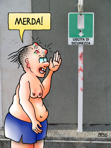 Cartoon: uscita di sicurezza (medium) by besscartoon tagged uomo,merda,uscita,di,sucurezza,estate,vacanza,bess,besscartoon