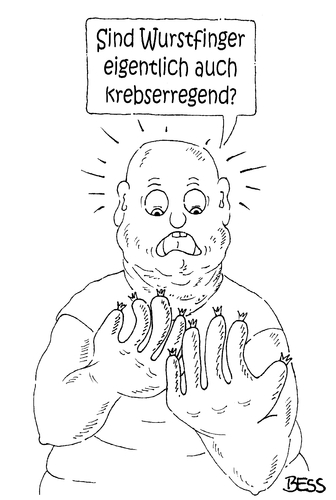 Cartoon: Wurstfinger (medium) by besscartoon tagged besscartoon,bess,ernährung,gesundheit,fleischessen,krebs,fleischkonsum,krebserregend,wurst,wurstfinger