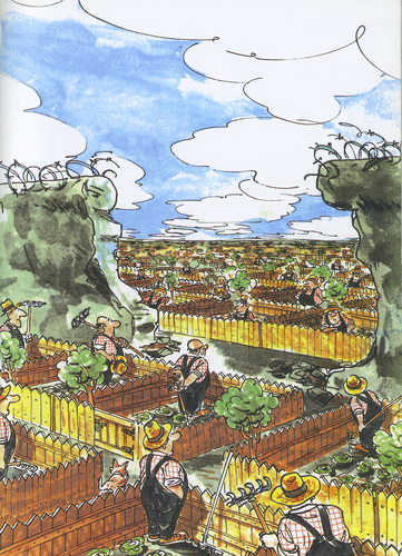 Cartoon: german schrebergardens (medium) by GB tagged november,wessie,ossie,berliner,wiedervereinigung,bundesbürger,kleingärtner,mauerfall,brd,ddr,wall,mauer,wende,wende,mauer,ddr,mauerfall,kleingärtner,bundesbürger,wiedervereinigung,berliner mauer,westen,osten,ost,west,berliner