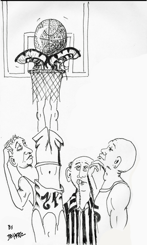 Cartoon: Basketball oddity (medium) by optimystical tagged game,basketball,oddity,predicament,score,ref