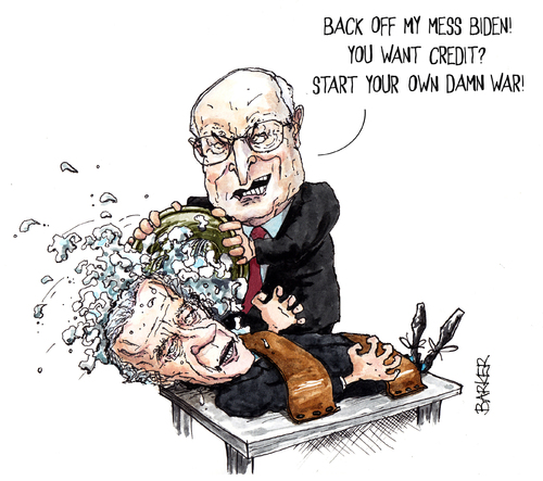 Cartoon: Dick Cheney practices his advanc (medium) by barker tagged dick,cheney,joe,biden,waterboarding,iraq,cartoon,dick cheney,karikatur,karikaturen,irak,dick,cheney