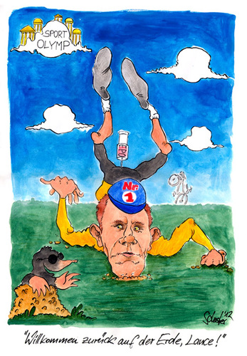 Cartoon: Absturz eines Radgottes (medium) by Mario Schuster tagged karikatur,cartoon,mario,schuster,lance,armstrong