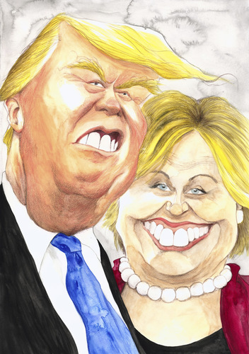 Cartoon: Horrorclowns entlarvt! (medium) by Mario Schuster tagged donald,trump,hillary,clinton,mario,schuster