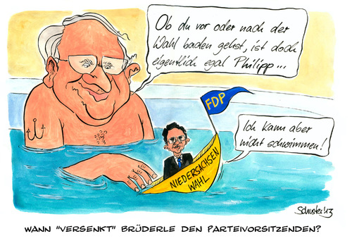 Cartoon: Machtkampf in der FDP (medium) by Mario Schuster tagged karikatur,cartoon,mario,schuster,rößler,brüderle,fdp,wahl,niedersachsen