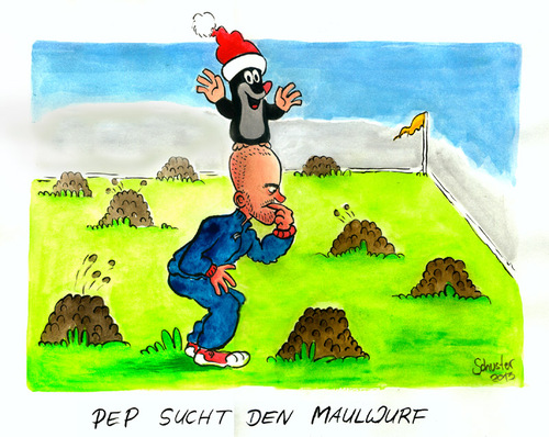 Cartoon: Pep Guardiola und sein Maulwurf (medium) by Mario Schuster tagged karikatur,cartoon,mario,schuster,pep,guardiola,bayern,münchen