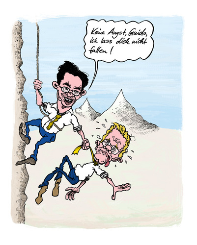 Cartoon: Rösler hält zu Westerwelle (medium) by Mario Schuster tagged westerwelle,rösler,schuster,mario,cartoon,karikatur