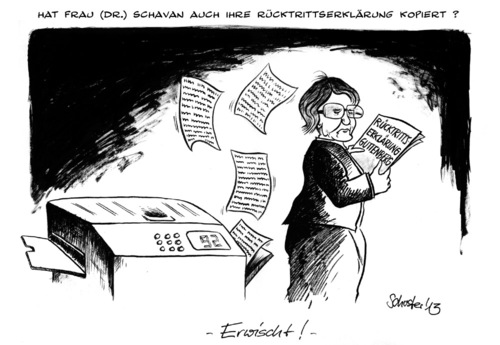 Cartoon: Schavans Rücktrittserklärung.. (medium) by Mario Schuster tagged karikatur,cartoon,mario,schuster,schavan,merkel,deutschland