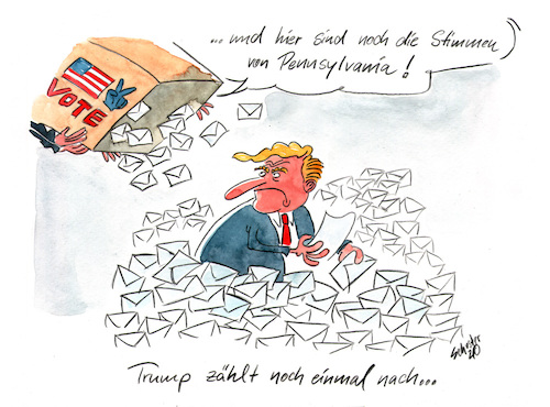 Cartoon: Trump zählt noch einmal nach (medium) by Mario Schuster tagged karikatur,cartoon,trump,donald,joe,biden,usa,wahl,2020