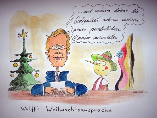 Cartoon: Wulffs Weihnachtsansprache (medium) by Mario Schuster tagged karikatur,cartoon,wulff,mario,schuster