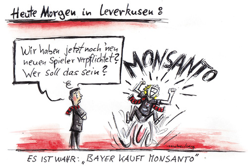 Cartoon: Leverkusen kauft MONSANTO (medium) by Mohrenberg tagged leverkusen,monsanto,fußball,bundesliga,übernahme,kauf