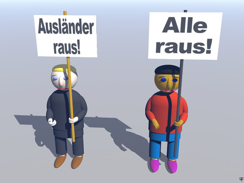 Cartoon: Alle raus! (medium) by thalasso tagged konsequenz,toleranz,migranten,ausländer