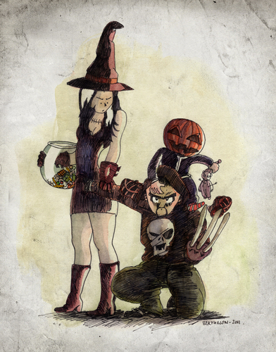 Cartoon: Halloween Family (medium) by Thomas Berthelon tagged halloween,watercolor,watercolour,aquarelle