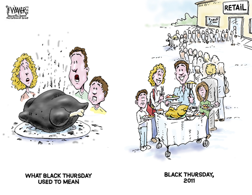 Cartoon: Black Thursday (medium) by karlwimer tagged friday,thursday,black,family,usa,turkey,retail,business,thanksgiving