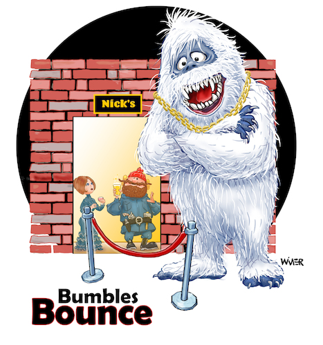 Cartoon: Bumbles Bounce Christmas Cheer (medium) by karlwimer tagged christmas,cartoon,illustration,tv,special,rankin,bass,bumble,santa,yukon,cornelius,jessica,bouncer,bar,holiday