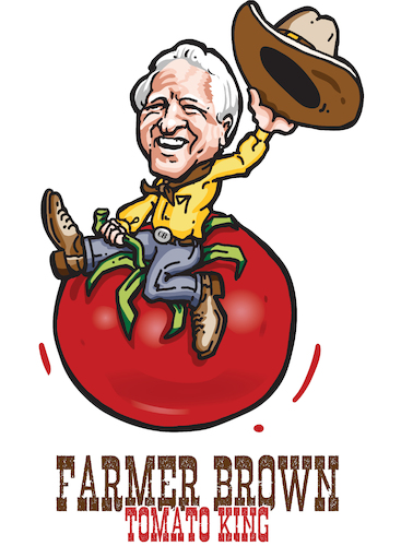 Cartoon: Charlie Brown Tomato King (medium) by karlwimer tagged tomato,king,bucking,bronco,cowboy,logo,fun,cartoon