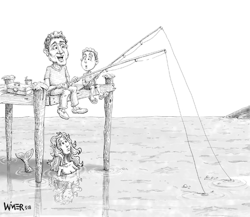 Cartoon: Create A Caption Mermaid (medium) by karlwimer tagged fathers,day,gift,bowtie,mermaid,fishing,dad,son,dock