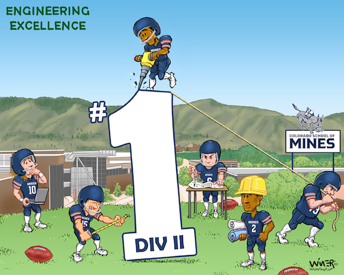 Cartoon: Engineering Football Success (medium) by karlwimer tagged american,football,usa,colorado,school,of,mines,college,rankings,engineering,orediggers,sports,cartoon