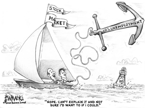 Cartoon: Floating Anchor (medium) by karlwimer tagged economy,business,market,recovery,recession,unemployment,optimism,stockmarket