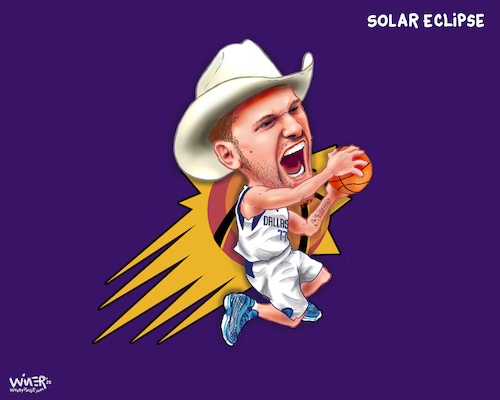 Cartoon: Phoenix Sun Doncic Eclipse (medium) by karlwimer tagged sports,cartoon,nba,basketball,phoenix,suns,dallas,mavericks,luka,doncic,playoffs