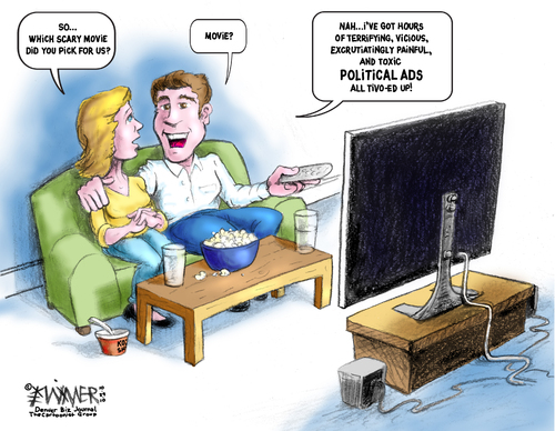 Cartoon: Scary Ads (medium) by karlwimer tagged politics,economics,us,usa,movies,advertisements