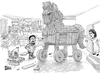 Cartoon: Caption Contest Trojan Horse (small) by karlwimer tagged bowtie,trojan,horse,contest,woodworking,shop,garage,wood
