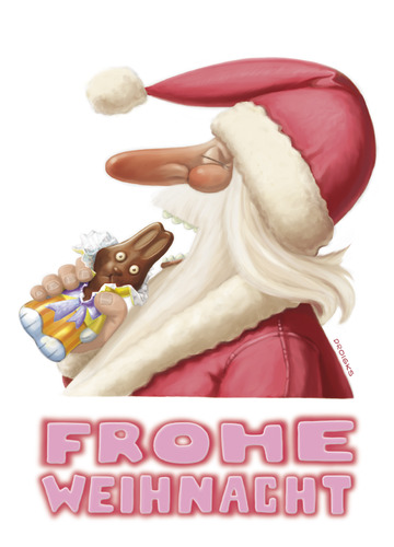 Cartoon: frohe weihnacht (medium) by droigks tagged schmackhaft,nahrhaft,genuss,droigks,droigk,alufolie,schnapsnase,bart,rot,zipfelmütze,ostern,osterhase,claus,santa,ruprecht,knecht,abend,heilg,jahreswechsel,weihnachtsmann,froh,weihnachten,weihnachten,weihnachtsmann,religion,kultur,fest,tradition,schockolade,essen,jahreswechsel,santa