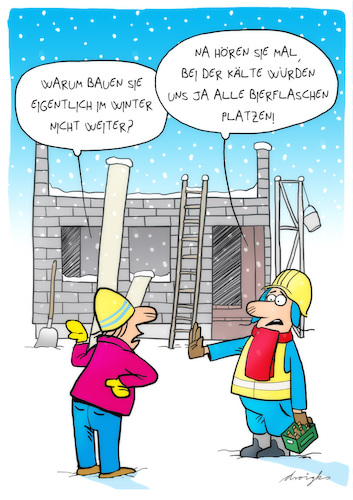 Cartoon: Handwerk im Winter (medium) by droigks tagged handwerk,bau,hausbau,bauarbeiter,droigk,arbeitsverweigerung,winter,schnee,kälte,bier,bierflasche,baustelle,priorität,handwerk,bau,hausbau,bauarbeiter,droigk,arbeitsverweigerung,winter,schnee,kälte,bier,bierflasche,baustelle,priorität