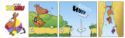 Cartoon: KenGuru Glückspilz (medium) by droigks tagged eingklemmt,glück,bergspalt,absturz,droigks,kenguru,comicserie,kopfüber,känguru,comicserie,kenguru,droigks