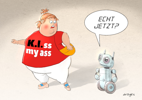 Cartoon: K.I.ss my ass (medium) by droigks tagged ki,ai,künstliche,intelligenz,artificial,intelligence,artifizielle,informatik,sprache,linguistik,semantik,verstehen,digitalisierung,droigks,roboter,sexualisierung,intimität,grenzerfahrung,menschlich,ki,ai,künstliche,intelligenz,artificial,intelligence,digitalisierung,droigks,roboter,sprache,sexualisierung,intimität,grenzerfahrung,menschlich