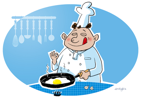 Cartoon: Küchenchef (medium) by droigks tagged illustration,droigks,braten,koch,kochen,schmoren,pochieren,backen,zubereiten,suppen,salate,vorspeisen,fleischgerichte,fischgerichte,gemüse,beilagen,nachspeise,süßspeise,beruf,gastronomie,gaststätte,küche,illustration,droigks,braten,kochen,schmoren,pochieren,backen,zubereiten,suppen,salate,vorspeisen,fleischgerichte,fischgerichte,gemüse,beilagen,nachspeise,süßspeise,beruf,gastronomie,gaststätte,küche