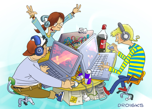 Cartoon: LAN-Party (medium) by droigks tagged user,freaks,lokales,netzwerk,computer,party,lan,illustration,illustrationen,lan party,party,feier,computer,nerds,geeks,freaks,netzwerk,pc,freizeit,hobby,zocken,computerspiele,medien,unterhaltung,lan