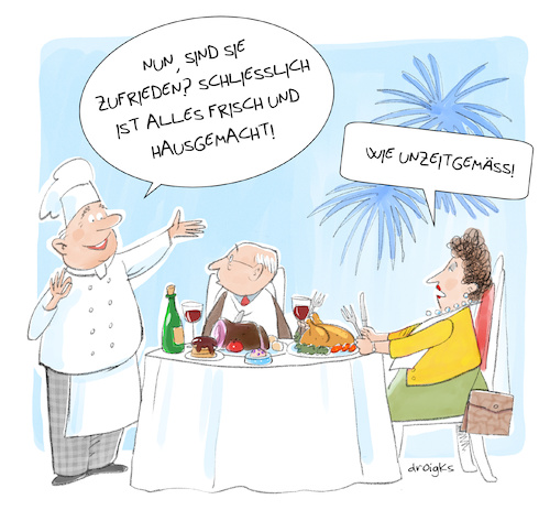 Cartoon: unzeitgemäss (medium) by droigks tagged comic,cartoon,droigks,gehobene,kueche,haute,cuisine,fertiggericht,schummeln,schummelei,betrug,convenience,bequemlichkeit,kochkunst,kulinarisch,gast,gastronomie,kellner,feinschmecker,finesse,food,schmackhaft,gericht,spitzenkueche,bewirtung,dinieren,unzeitgemaess,out,comic,cartoon,droigks,gehobene,kueche,haute,cuisine,fertiggericht,schummeln,schummelei,betrug,convenience,bequemlichkeit,kochkunst,kulinarisch,gast,gastronomie,kellner,feinschmecker,finesse,food,schmackhaft,gericht,spitzenkueche,bewirtung,dinieren,unzeitgemaess,out