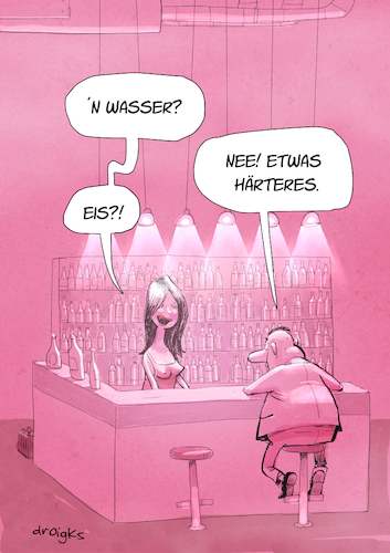 Cartoon: Wasser (medium) by droigks tagged cocktail,bier,wein,schnaps,barkeeper,tresen,nachtleben,glas,eiswürfel,alkohol,mixgetränk,kneipe,party,prost,lounge,gin,vodka,rum,droigks,weintraube,feier,cocktail,bier,wein,schnaps,barkeeper,tresen,nachtleben,glas,eiswürfel,alkohol,mixgetränk,kneipe,party,prost,lounge,gin,vodka,rum,droigks,weintraube,feier