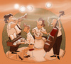 Cartoon: JazzBand (small) by droigks tagged jazz,jazzband,jazzkeller,musik,band,trompete,bläser,kontrabass,schlagzeug,keyboard,groove