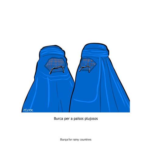 Cartoon: Burqa for rainy countries (medium) by nestormacia tagged burqa,rain,humor